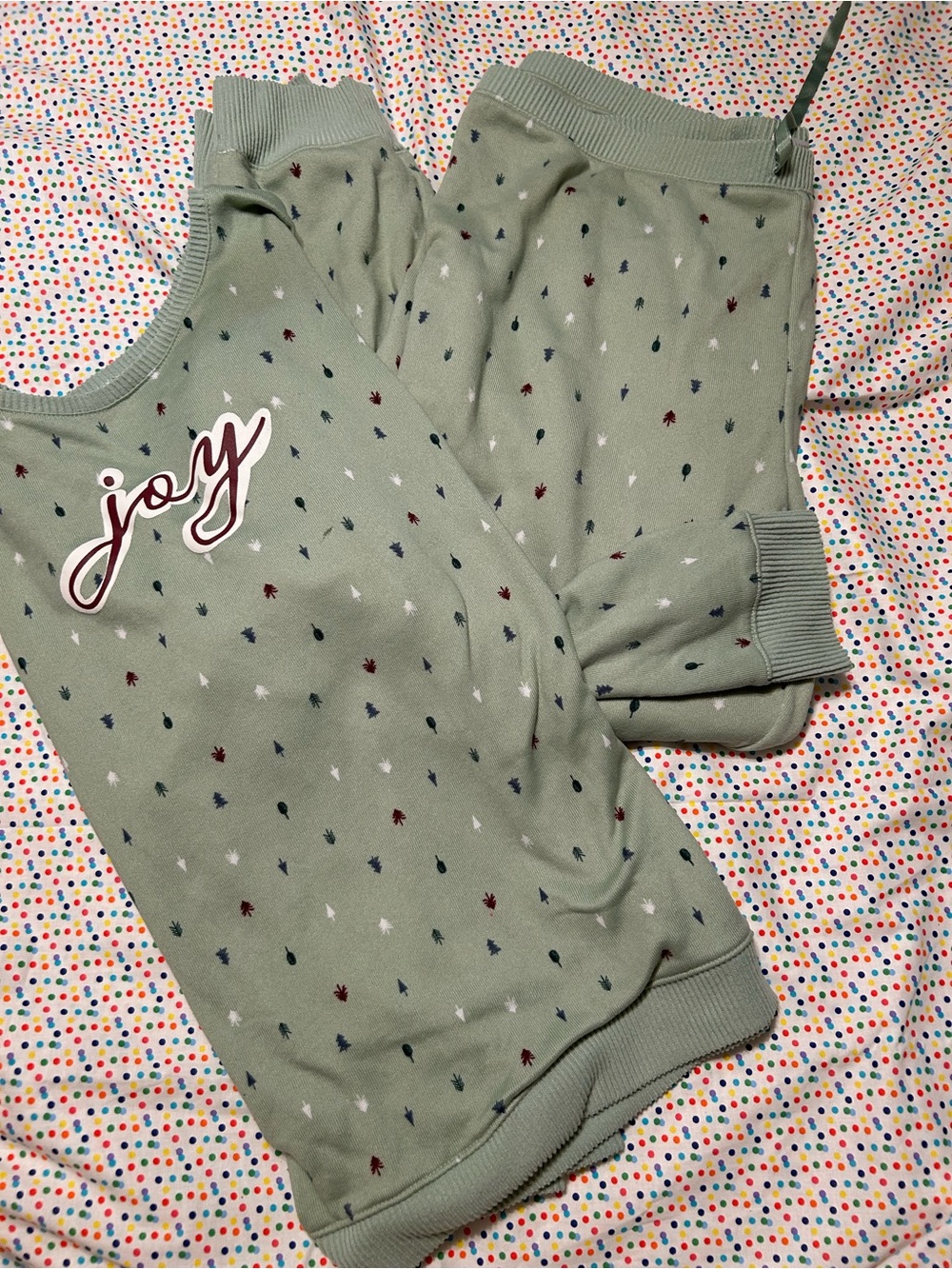 LC Lauren Conrad Sage Green Pullover and Joggers with Tiny Multicolor Trees